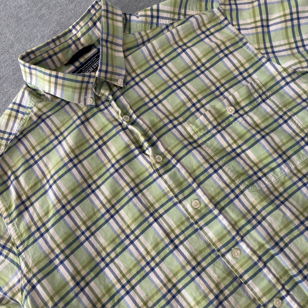 Rough Stock Panhandle Slim Men Large Green Blue Plaid Short Sleeve Shirt R1D2032